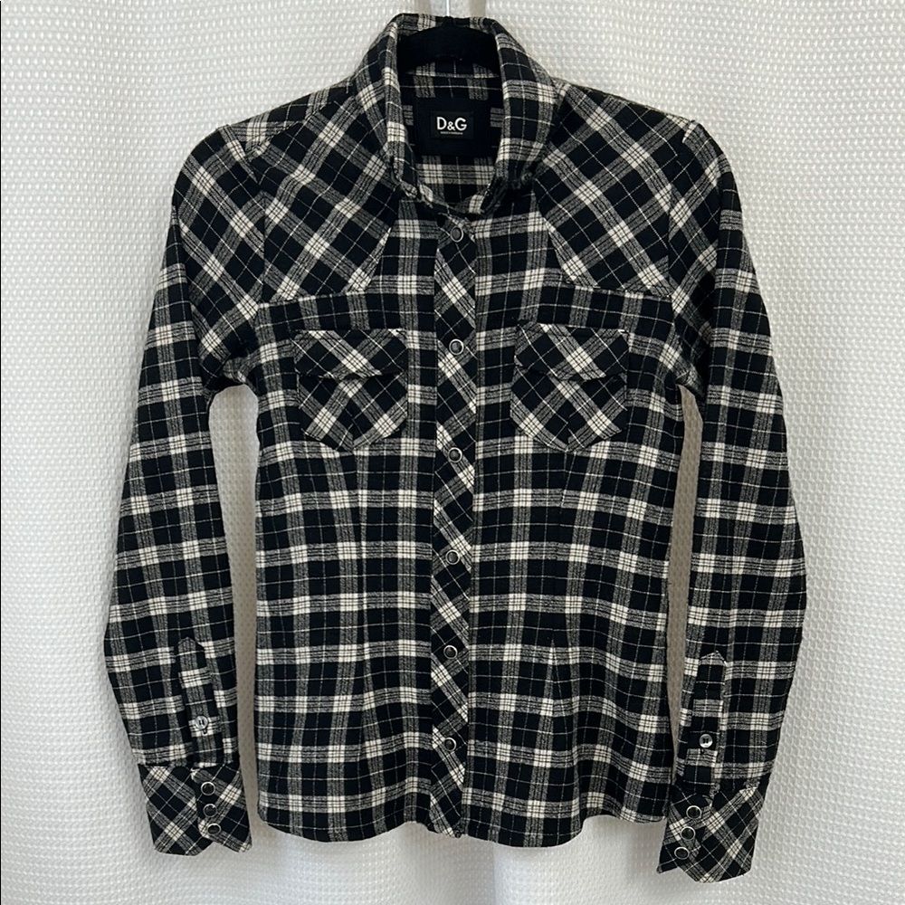 D&G Dolce &Gabbana Pearl snap Plaid Shirt size 38/XS